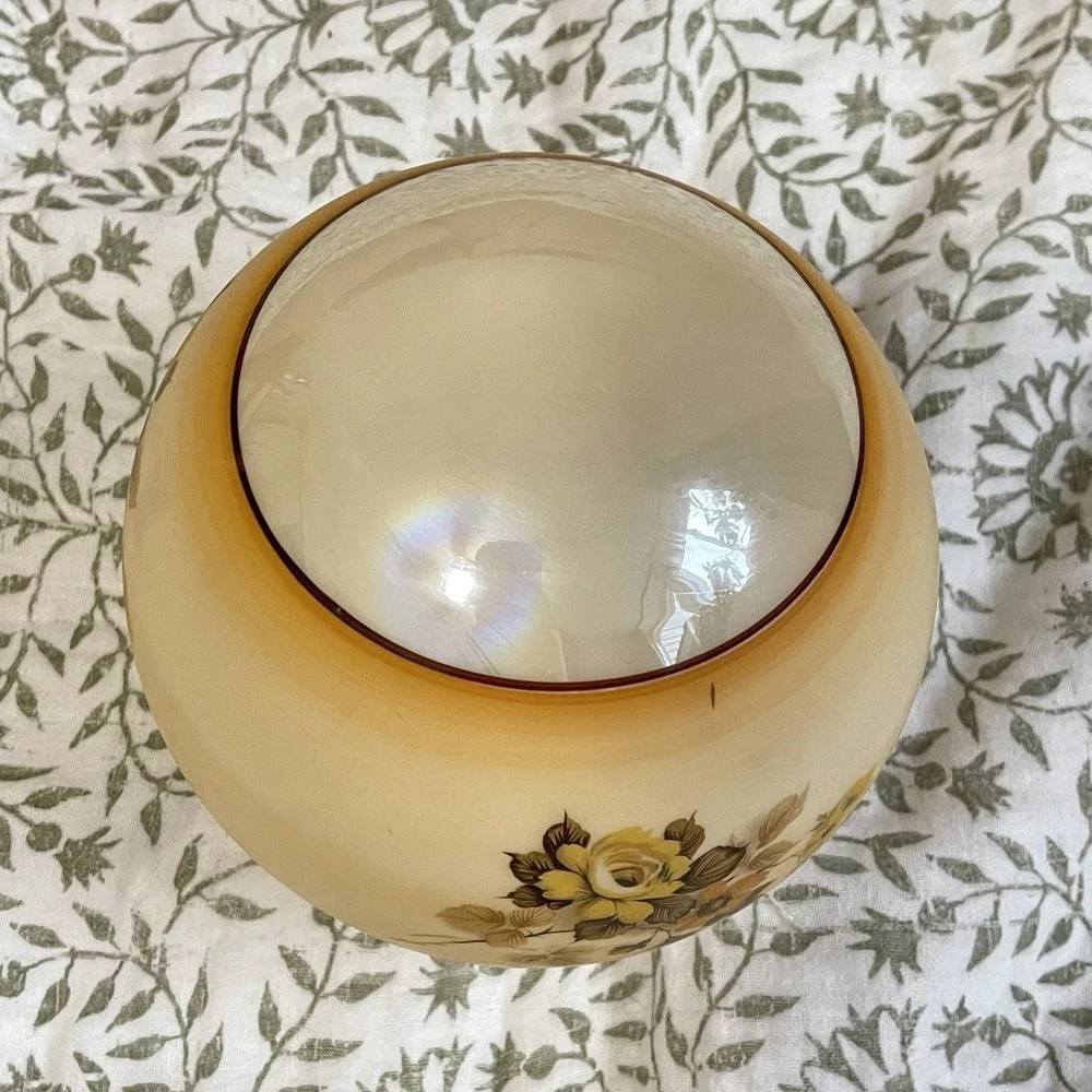VTG Milk‎ Glass Dome Light Lamp Shade Globe Brown Floral Rose Country